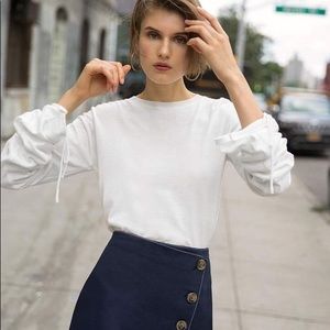 Pixie Market Ivory Ruched Sleeve Knit Top